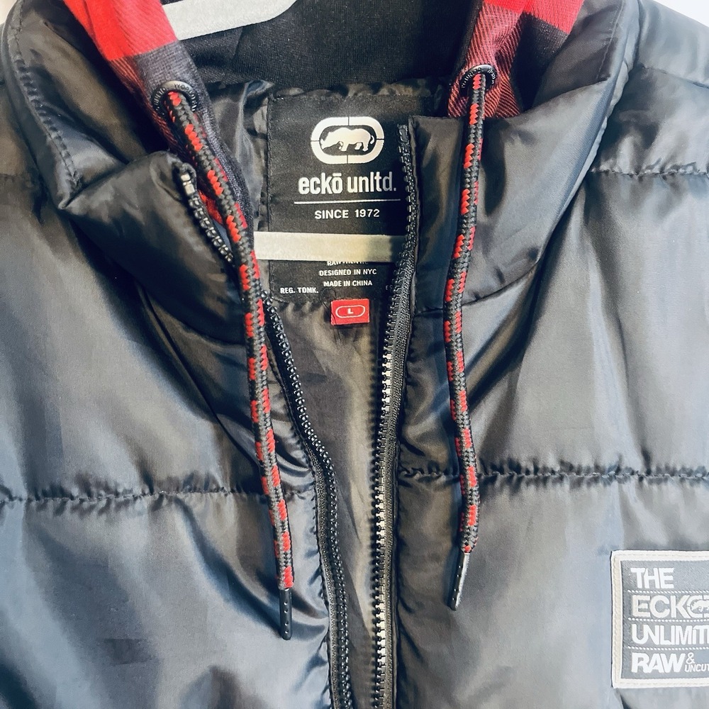 Ecko Unltd. Puffer Vest  Lg Black Full Zip Up Quilted Sleeveless Y2K Raw & Uncut - Picture 9 of 15